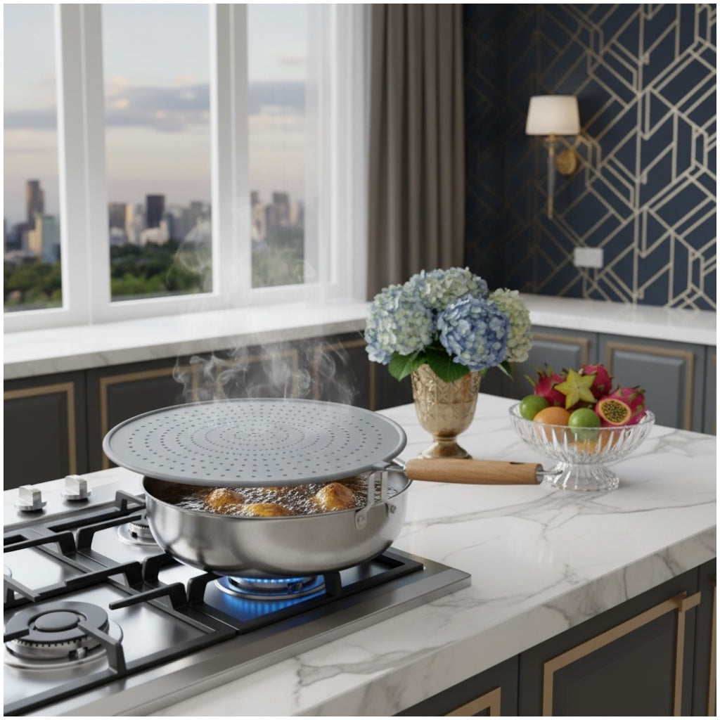 Essential 32cm Silicone Splatter Screen -Non Stick Frying Cover with Handle