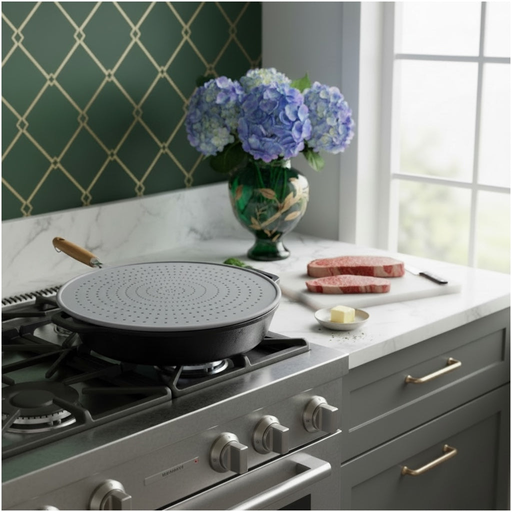 Essential 32cm Silicone Splatter Screen -Non Stick Frying Cover with Handle