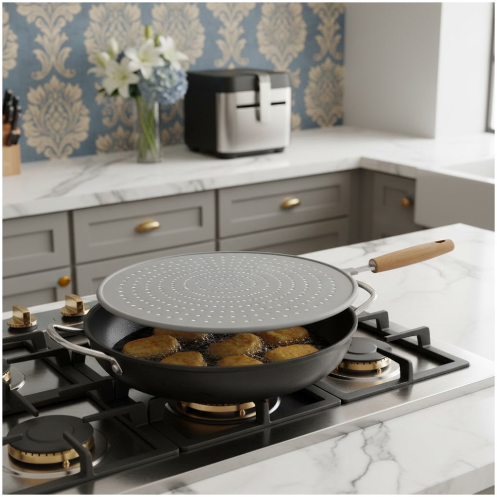 Essential 32cm Silicone Splatter Screen -Non Stick Frying Cover with Handle