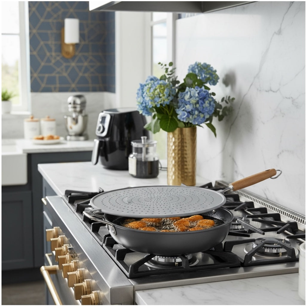 Essential 32cm Silicone Splatter Screen -Non Stick Frying Cover with Handle