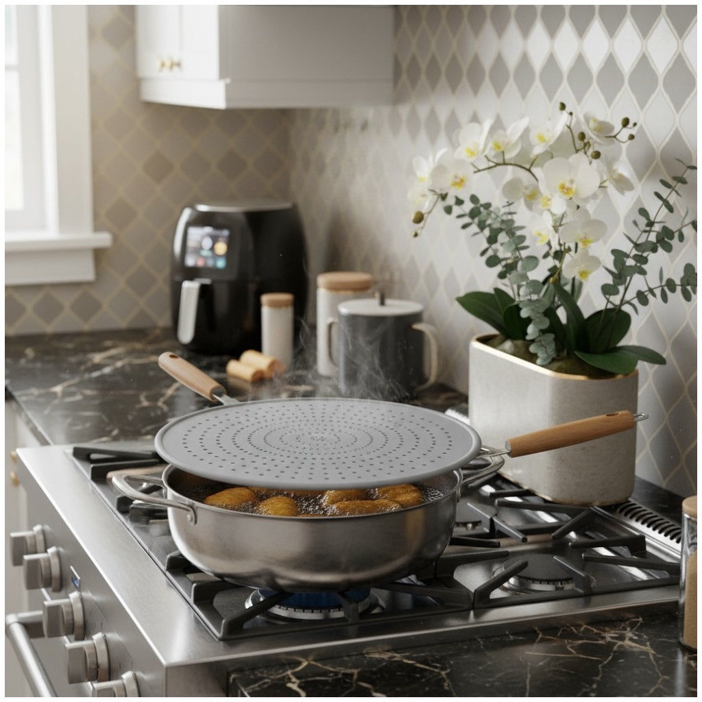 Essential 32cm Silicone Splatter Screen -Non Stick Frying Cover with Handle