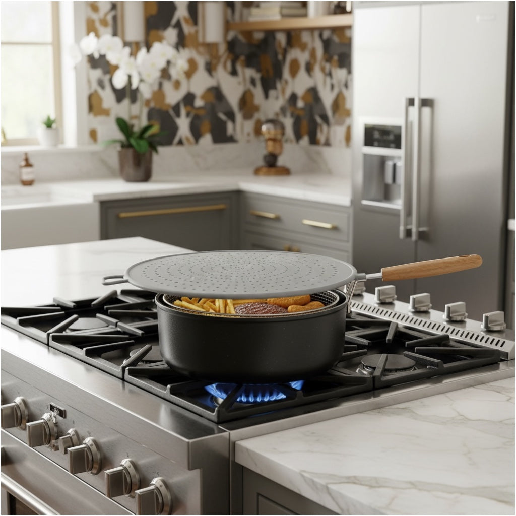 Essential 32cm Silicone Splatter Screen -Non Stick Frying Cover with Handle