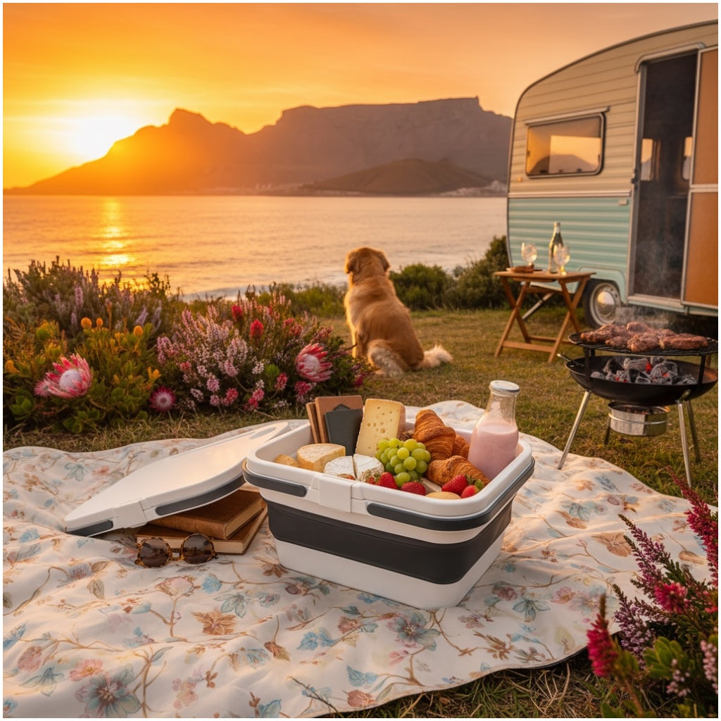 Collapsible Storage Basket with Lid - Camping and Picnic Essential - 47 cm