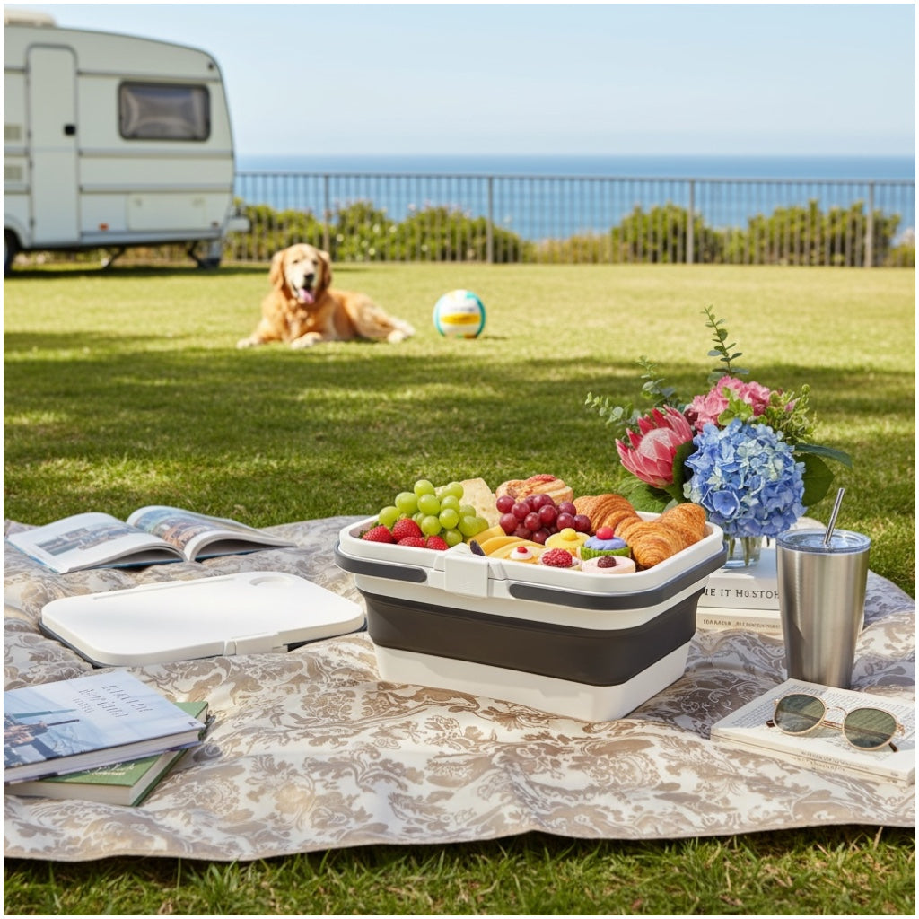 Collapsible Storage Basket with Lid - Camping and Picnic Essential - 47 cm