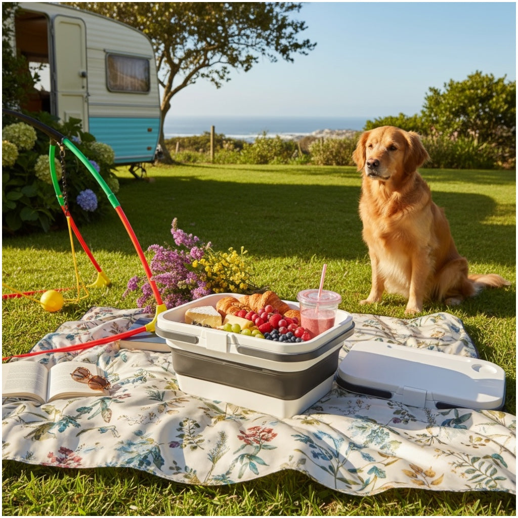 Collapsible Storage Basket with Lid - Camping and Picnic Essential - 47 cm