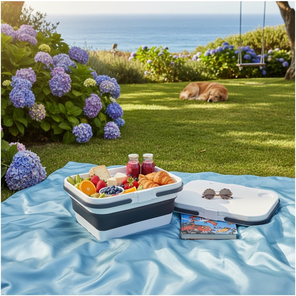 Collapsible Storage Basket with Lid - Camping and Picnic Essential - 47 cm