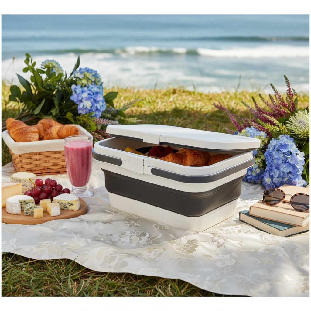 Collapsible Storage Basket with Lid - Camping and Picnic Essential - 47 cm