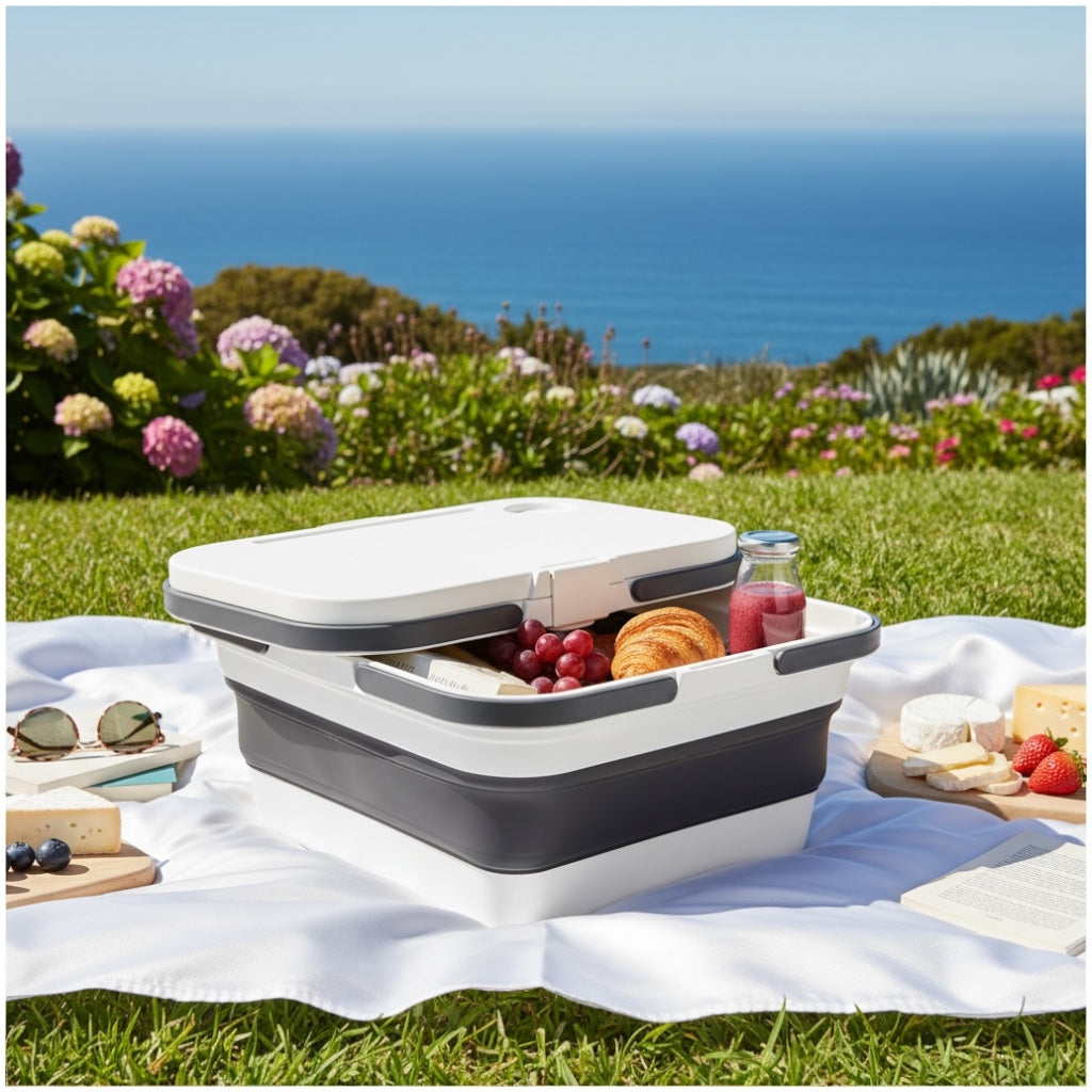 Collapsible Storage Basket with Lid - Camping and Picnic Essential - 47 cm