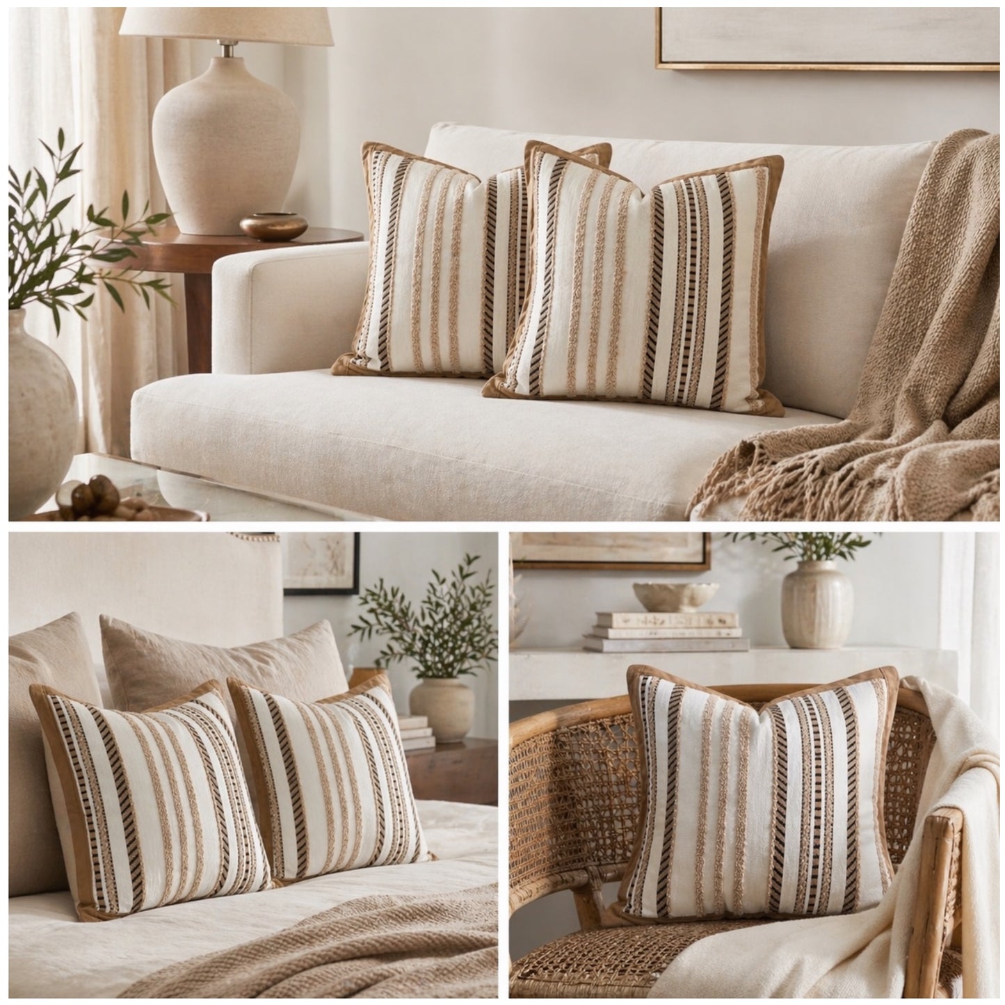 Luxury Striped Throw Pillow Covers Only -Set of 2 - 45x45cm-Beige and Brown