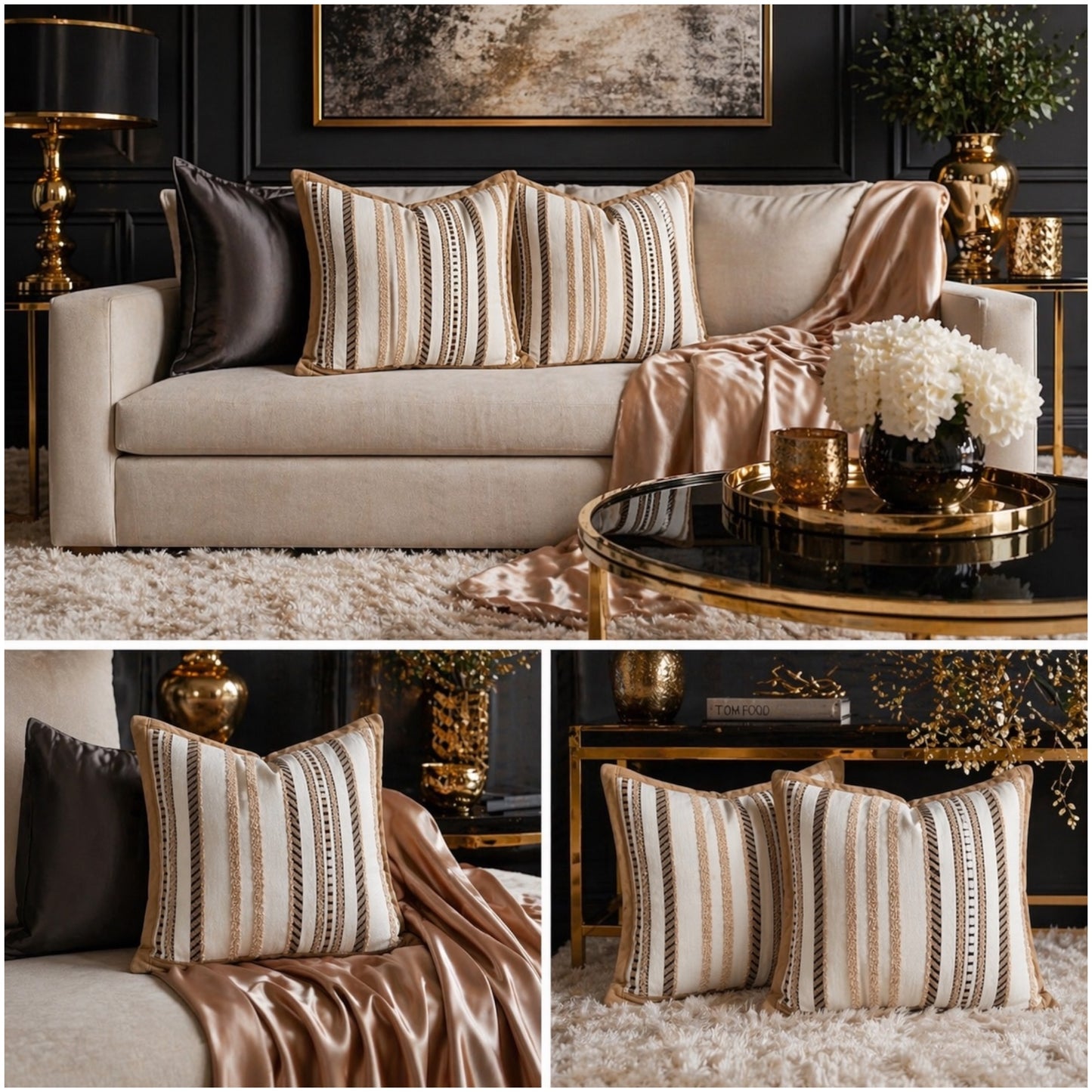 Luxury Striped Throw Pillow Covers Only -Set of 2 - 45x45cm-Beige and Brown