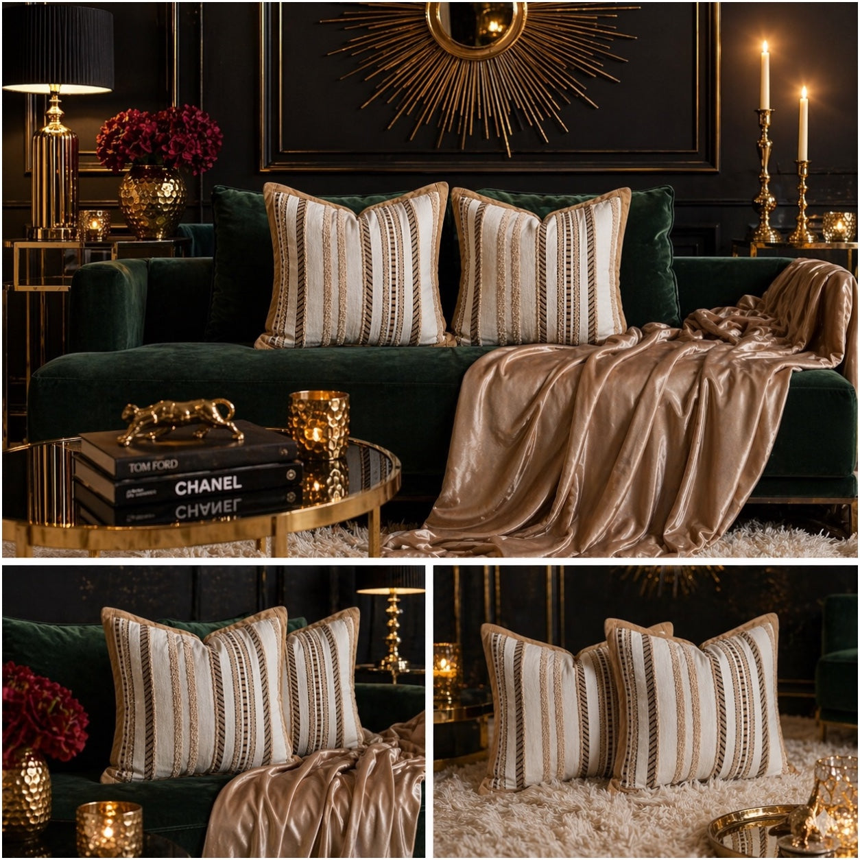 Luxury Striped Throw Pillow Covers Only -Set of 2 - 45x45cm-Beige and Brown