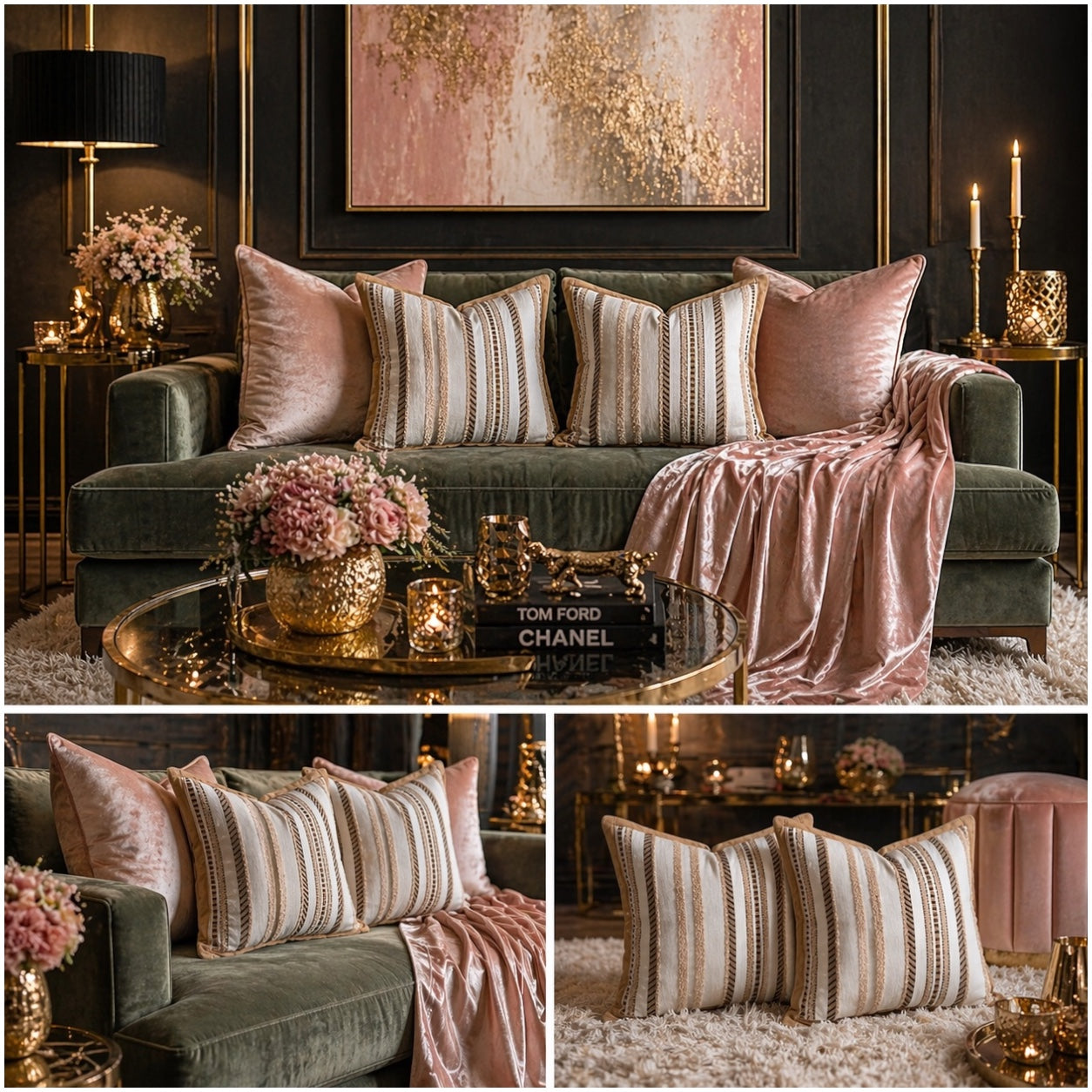 Luxury Striped Throw Pillow Covers Only -Set of 2 - 45x45cm-Beige and Brown