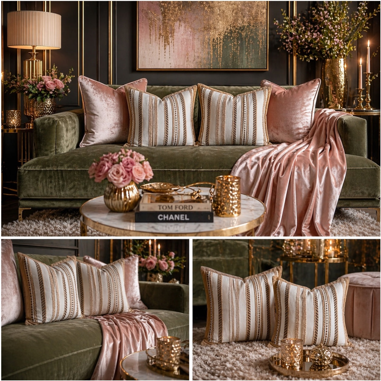 Luxury Striped Throw Pillow Covers Only -Set of 2 - 45x45cm-Beige and Brown