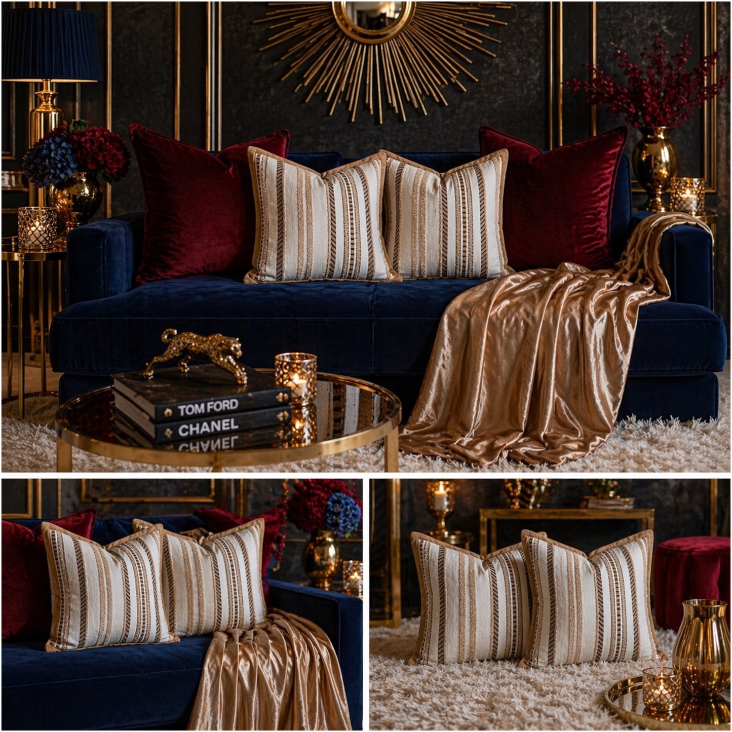 Luxury Striped Throw Pillow Covers Only -Set of 2 - 45x45cm-Beige and Brown