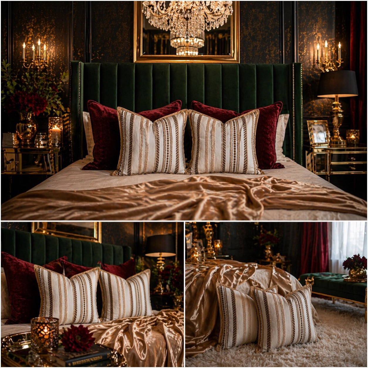 Luxury Striped Throw Pillow Covers Only -Set of 2 - 45x45cm-Beige and Brown