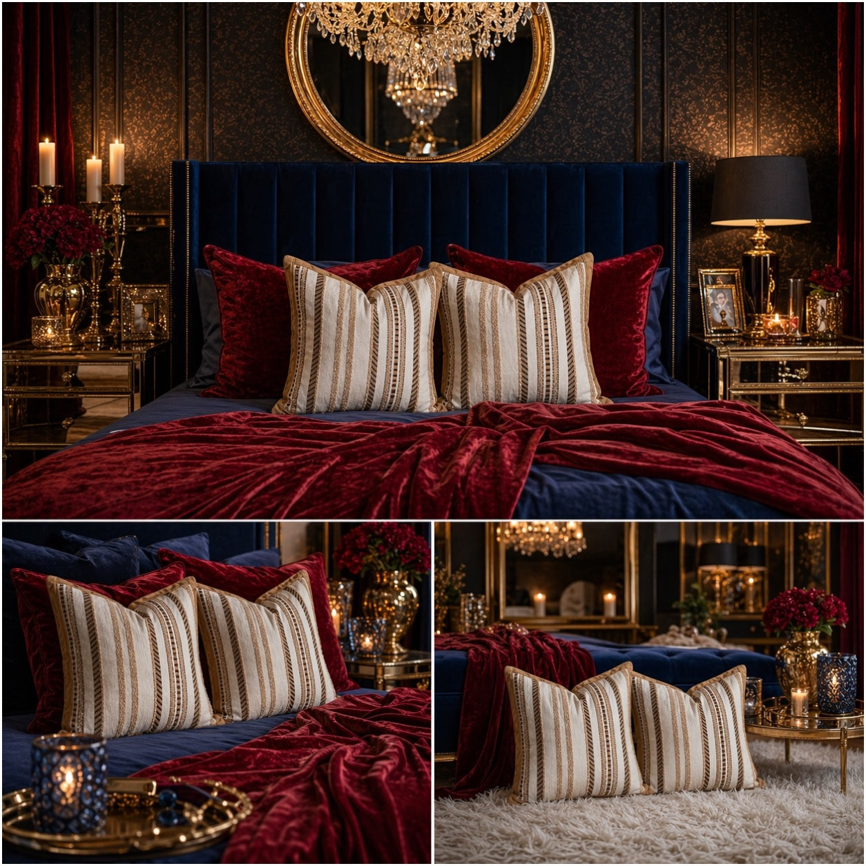 Luxury Striped Throw Pillow Covers Only -Set of 2 - 45x45cm-Beige and Brown