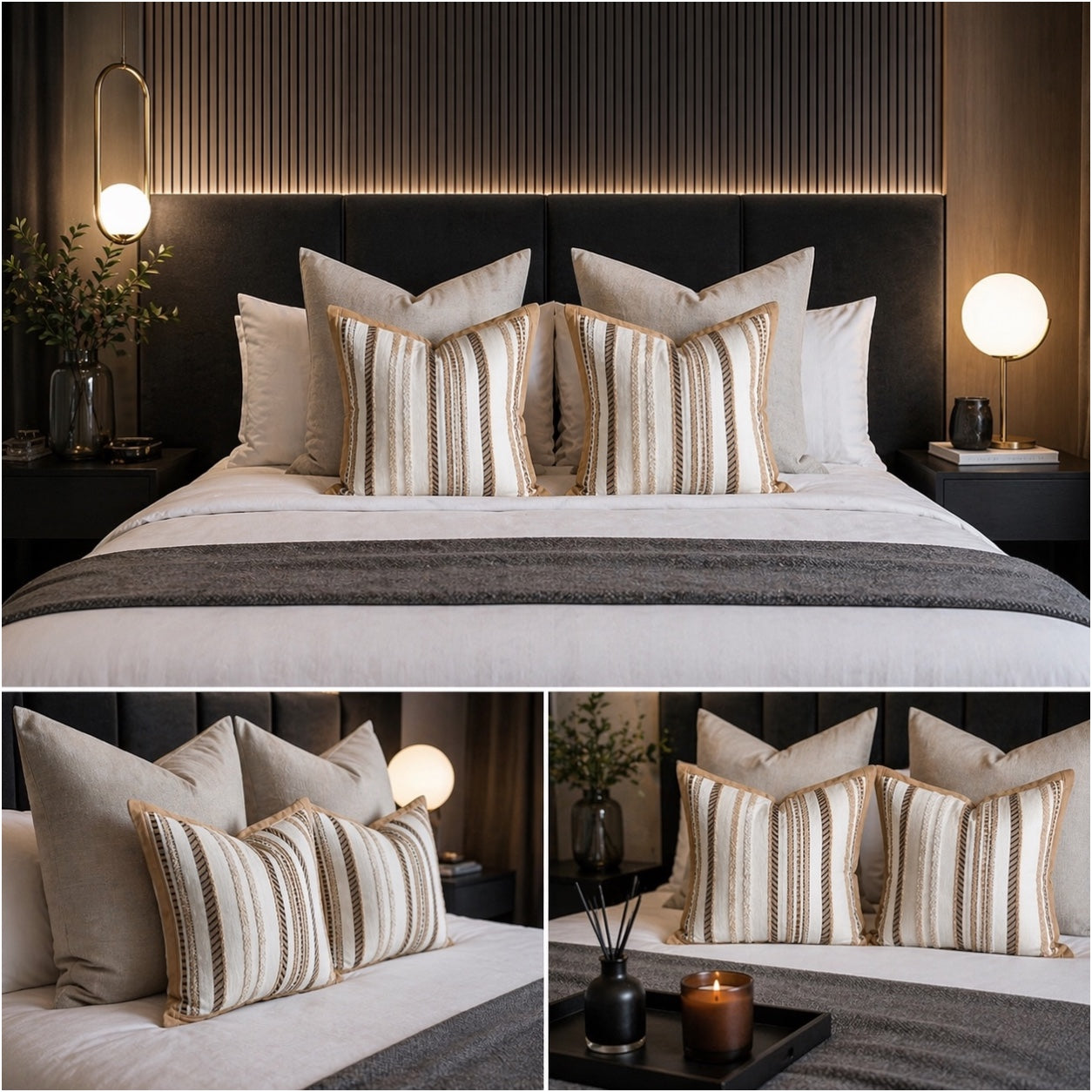 Luxury Striped Throw Pillow Covers Only -Set of 2 - 45x45cm-Beige and Brown