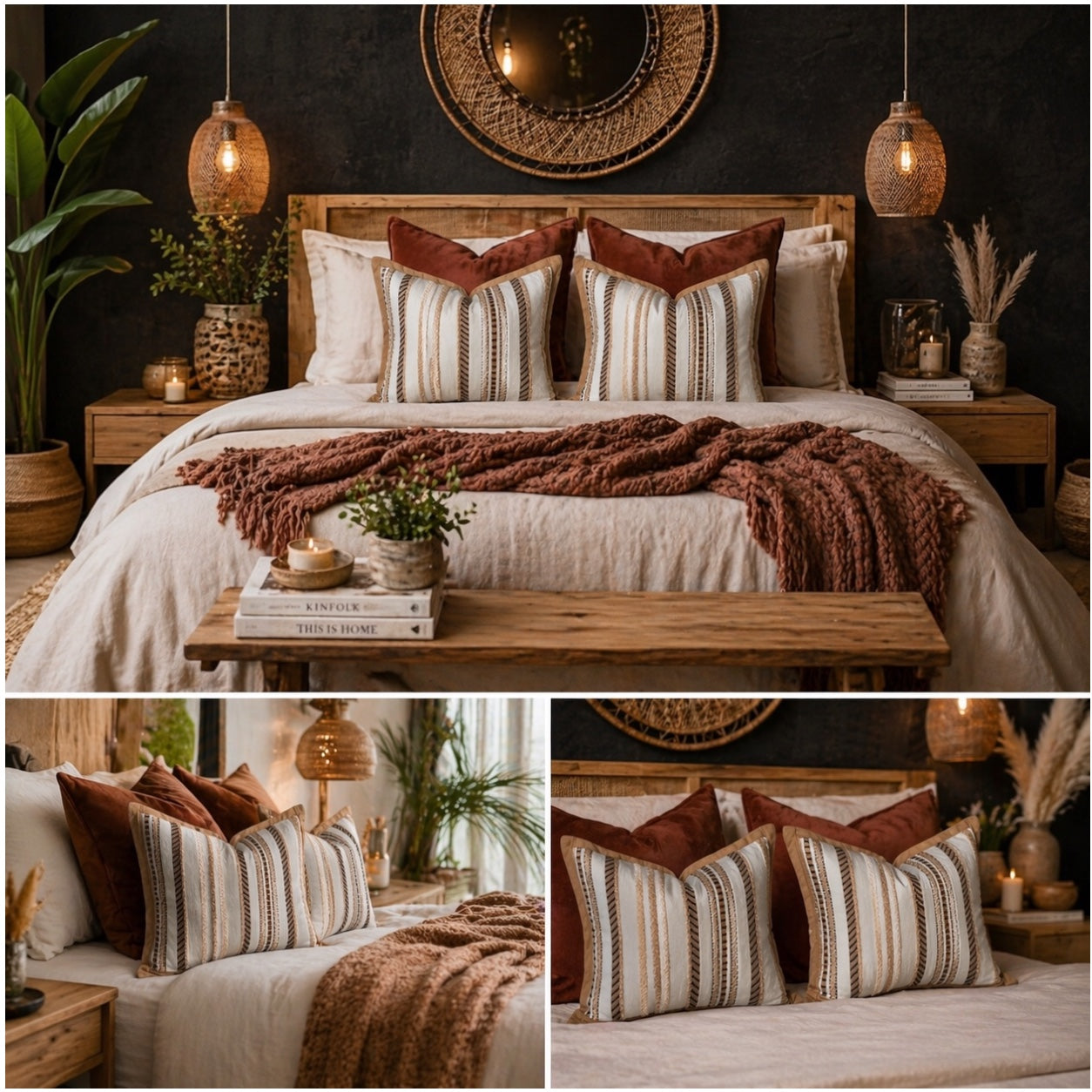 Luxury Striped Throw Pillow Covers Only -Set of 2 - 45x45cm-Beige and Brown
