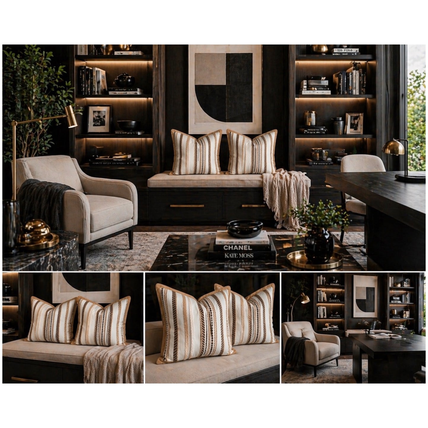 Luxury Striped Throw Pillow Covers Only -Set of 2 - 45x45cm-Beige and Brown