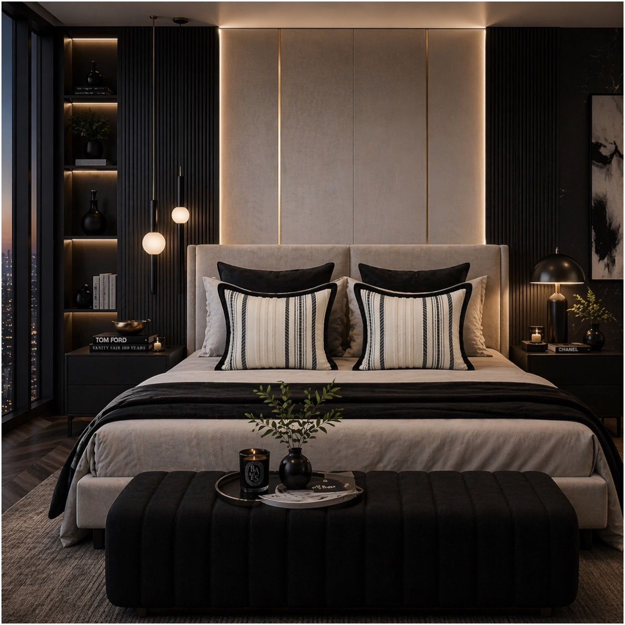 Textured Corduroy Cushion Cover-Set of 2– Black Cream Striped – 45 x 45 cm