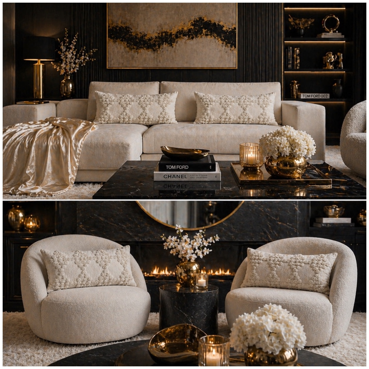Elegant Textured Lumbar Cushion Covers-Set of 2- Off White Cream 48 x 29 cm
