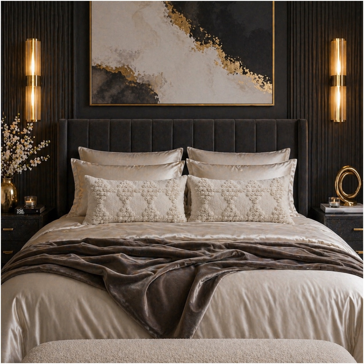 Elegant Textured Lumbar Cushion Covers-Set of 2- Off White Cream 48 x 29 cm