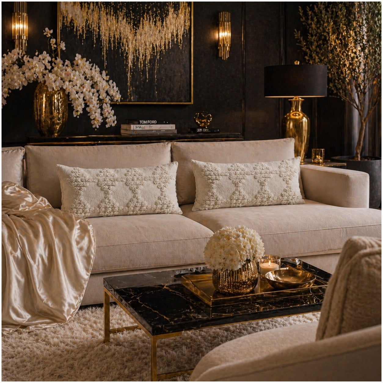 Elegant Textured Lumbar Cushion Covers-Set of 2- Off White Cream 48 x 29 cm