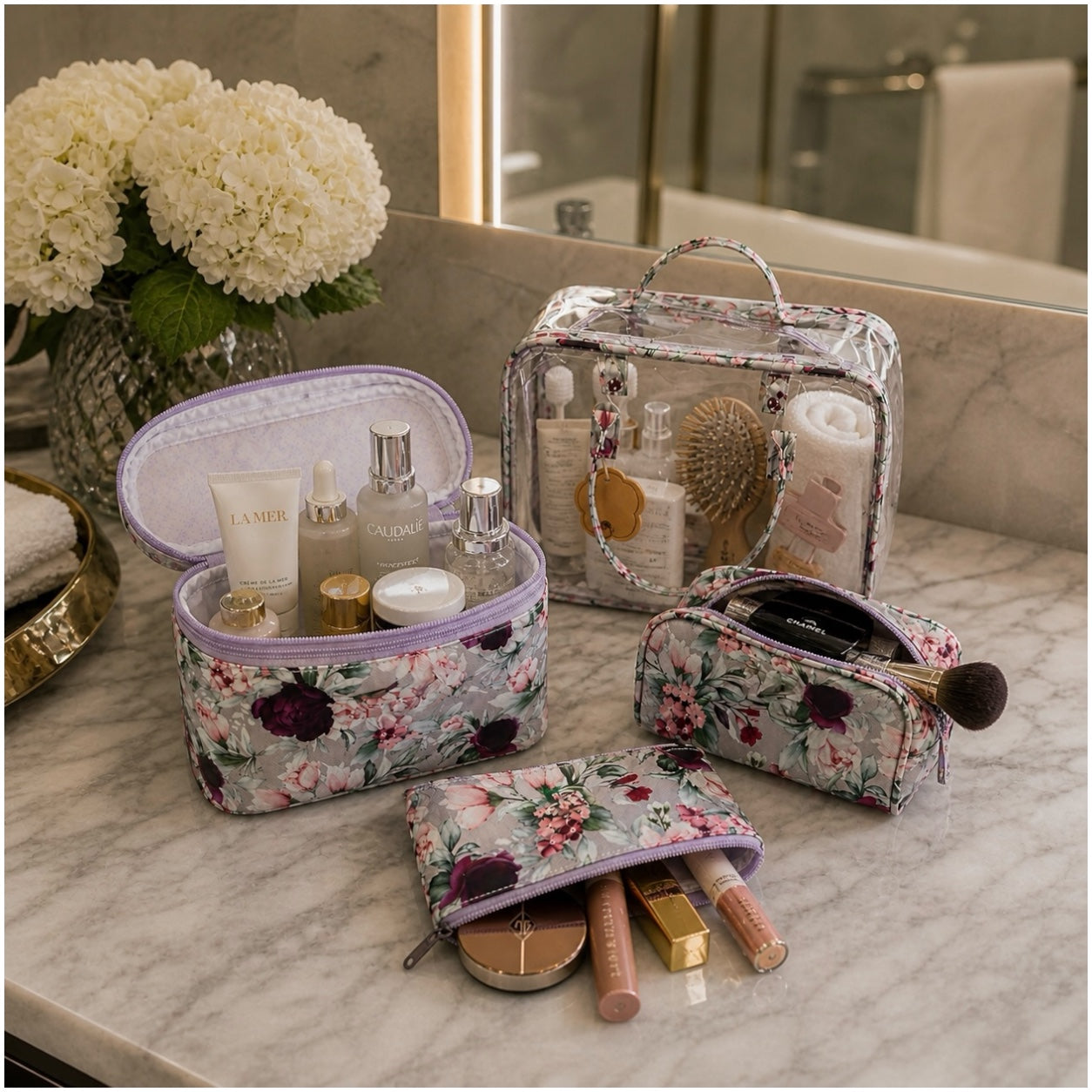 4-Piece Floral Travel Toiletry and Makeup Bag Set–Pretty Organised Storage