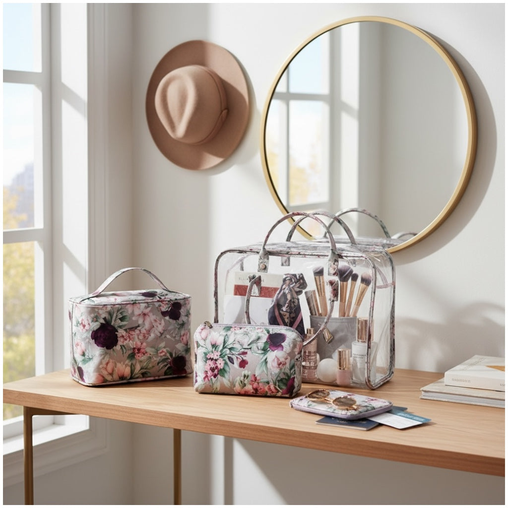 4-Piece Floral Travel Toiletry and Makeup Bag Set–Pretty Organised Storage