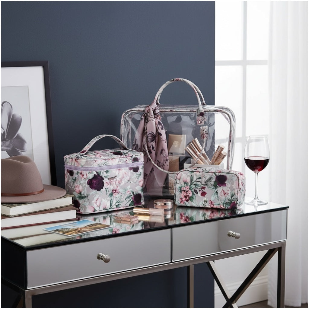 4-Piece Floral Travel Toiletry and Makeup Bag Set–Pretty Organised Storage