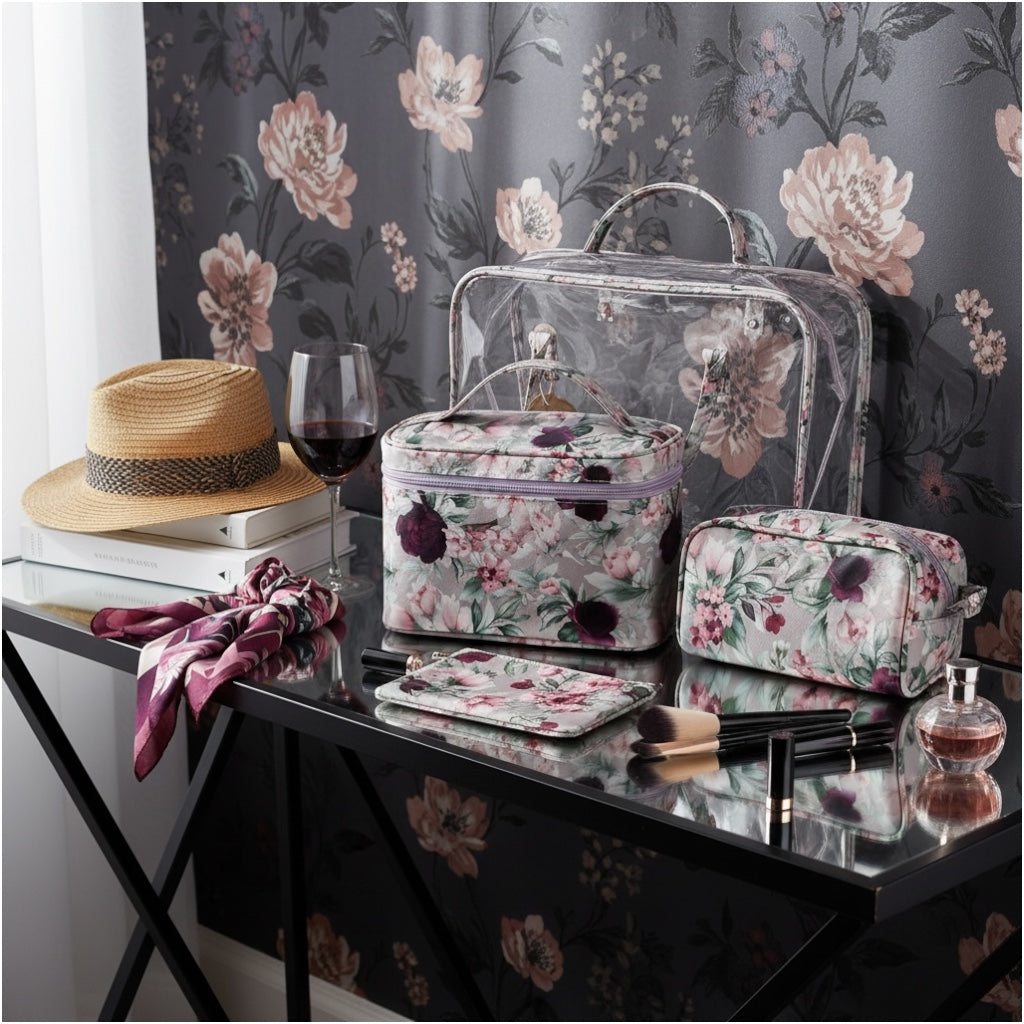 4-Piece Floral Travel Toiletry and Makeup Bag Set–Pretty Organised Storage