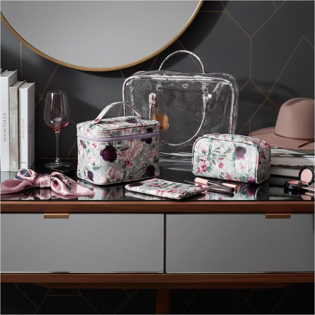 4-Piece Floral Travel Toiletry and Makeup Bag Set–Pretty Organised Storage