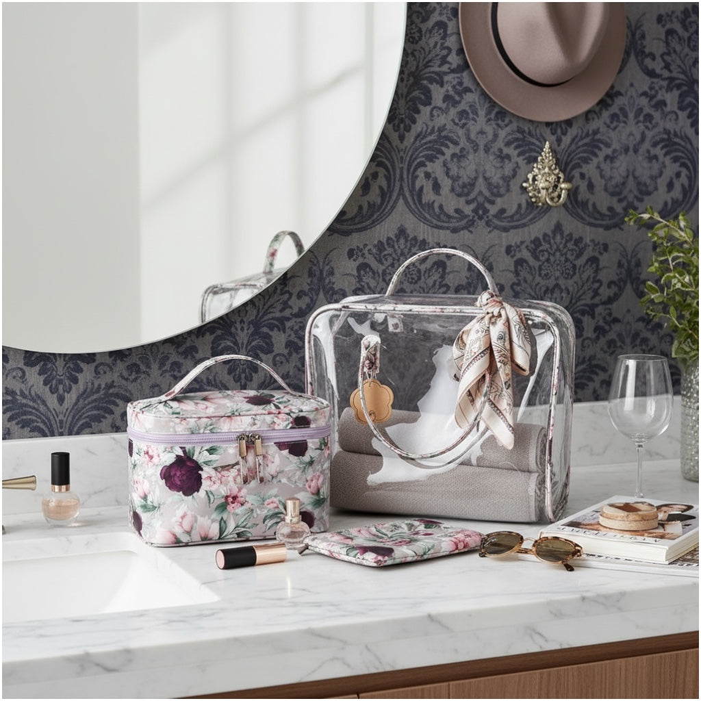 4-Piece Floral Travel Toiletry and Makeup Bag Set–Pretty Organised Storage