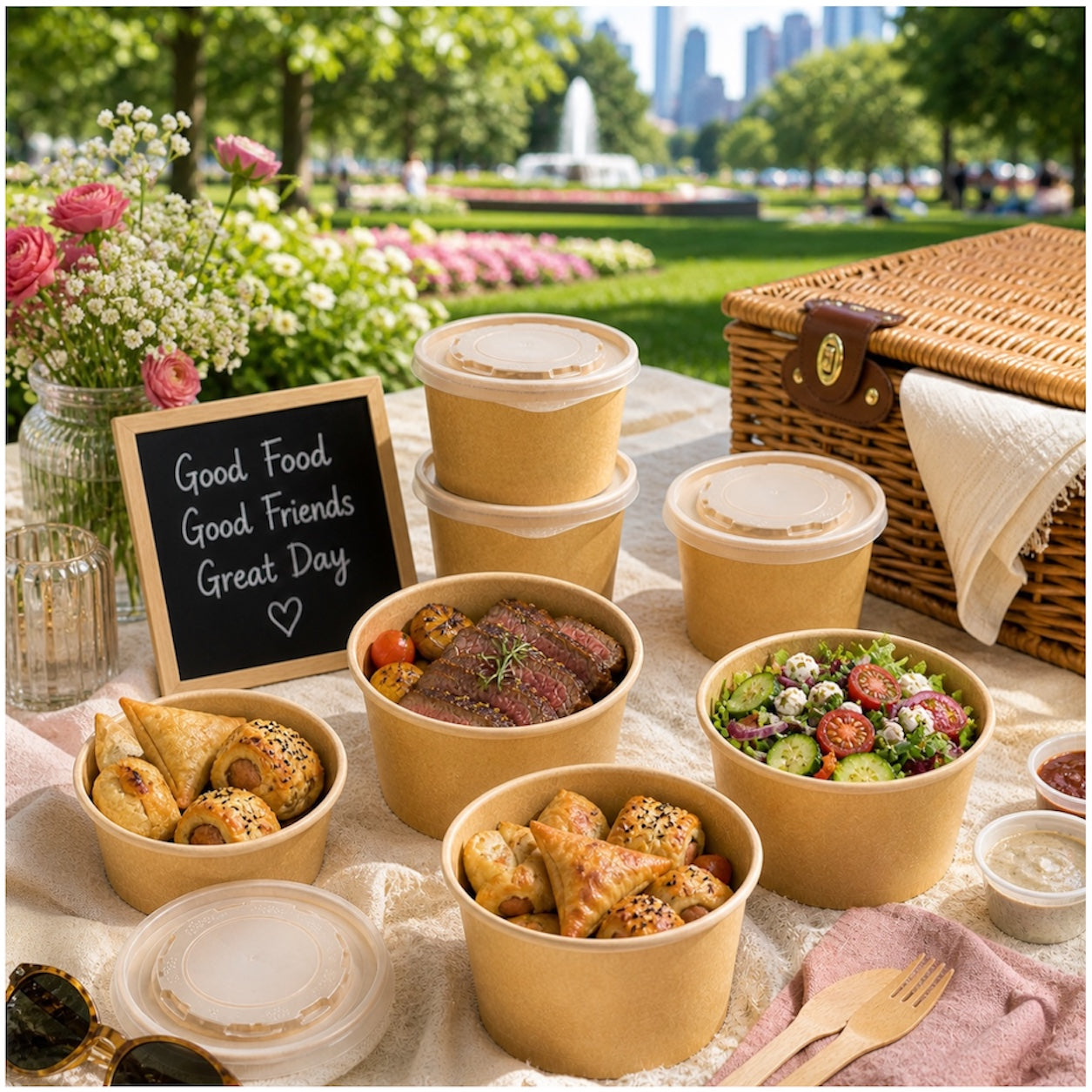 30-Piece Kraft Food Bowls with Lids - 1L Food Storage Disposable Bowls