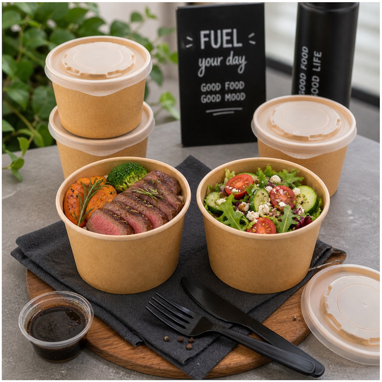 30-Piece Kraft Food Bowls with Lids - 1L Food Storage Disposable Bowls