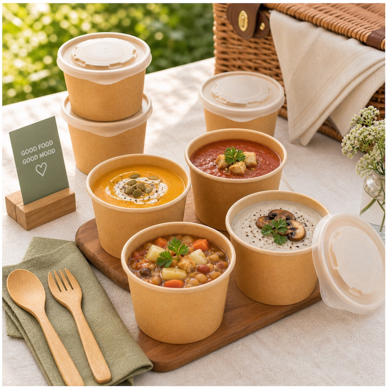 15-Piece Kraft Food Bowls with Lids - 1L Food Storage Disposable Bowls