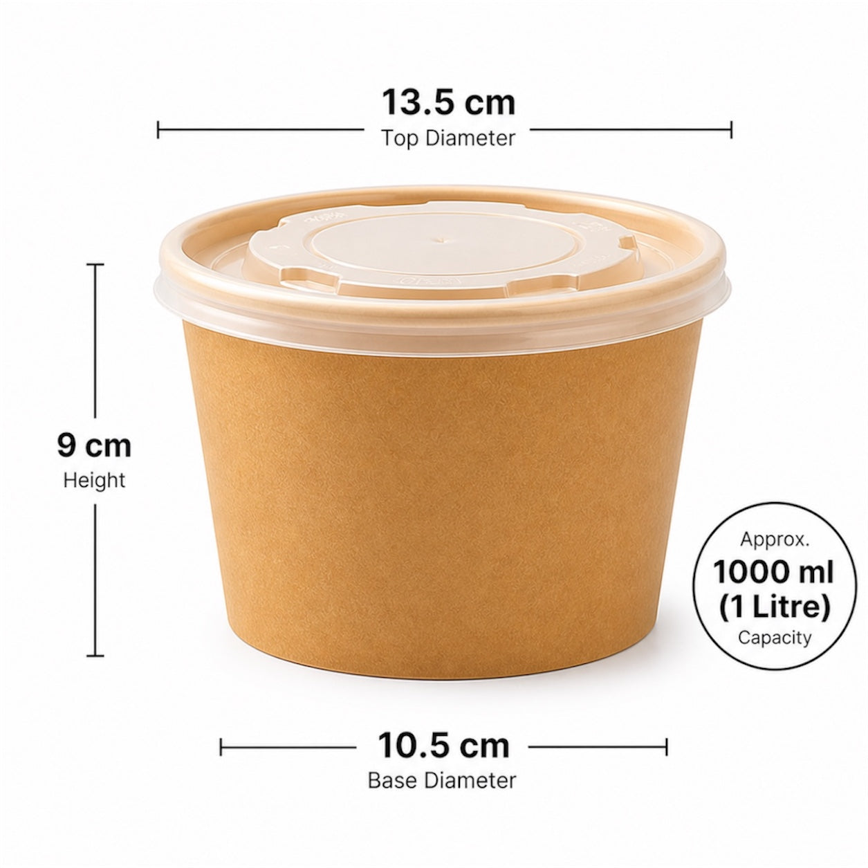 15-Piece Kraft Food Bowls with Lids - 1L Food Storage Disposable Bowls