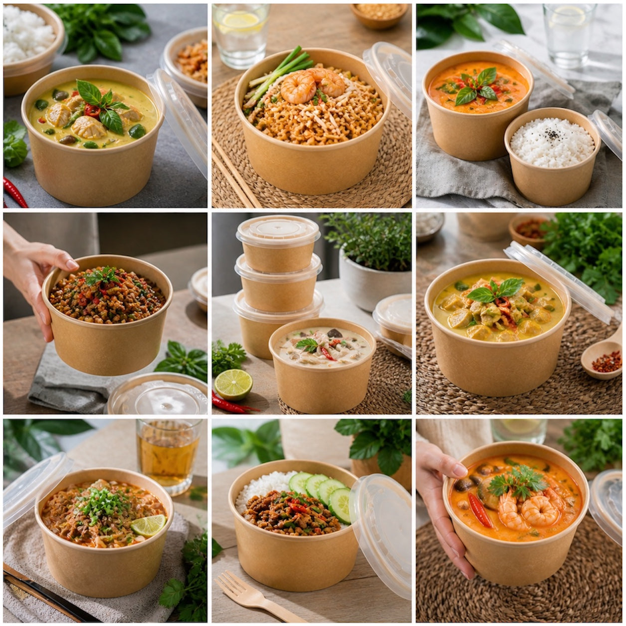 15-Piece Kraft Food Bowls with Lids - 1L Food Storage Disposable Bowls