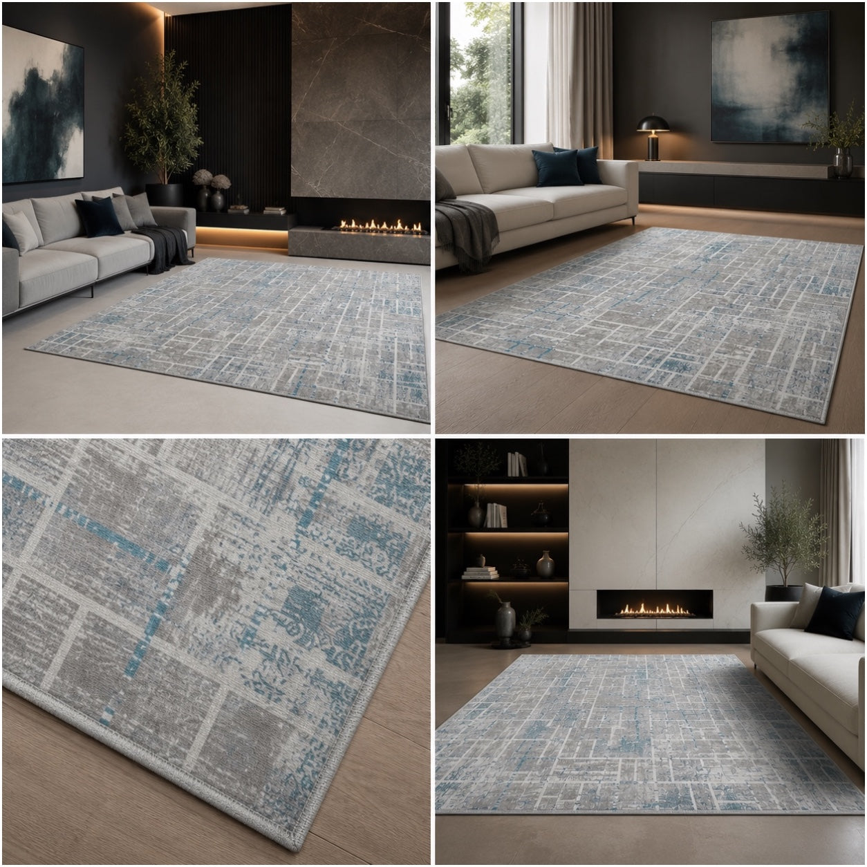 Soft Elegant Rug -Modern Contemporary Style Rug-Grey Blue -120 cm x 180 cm