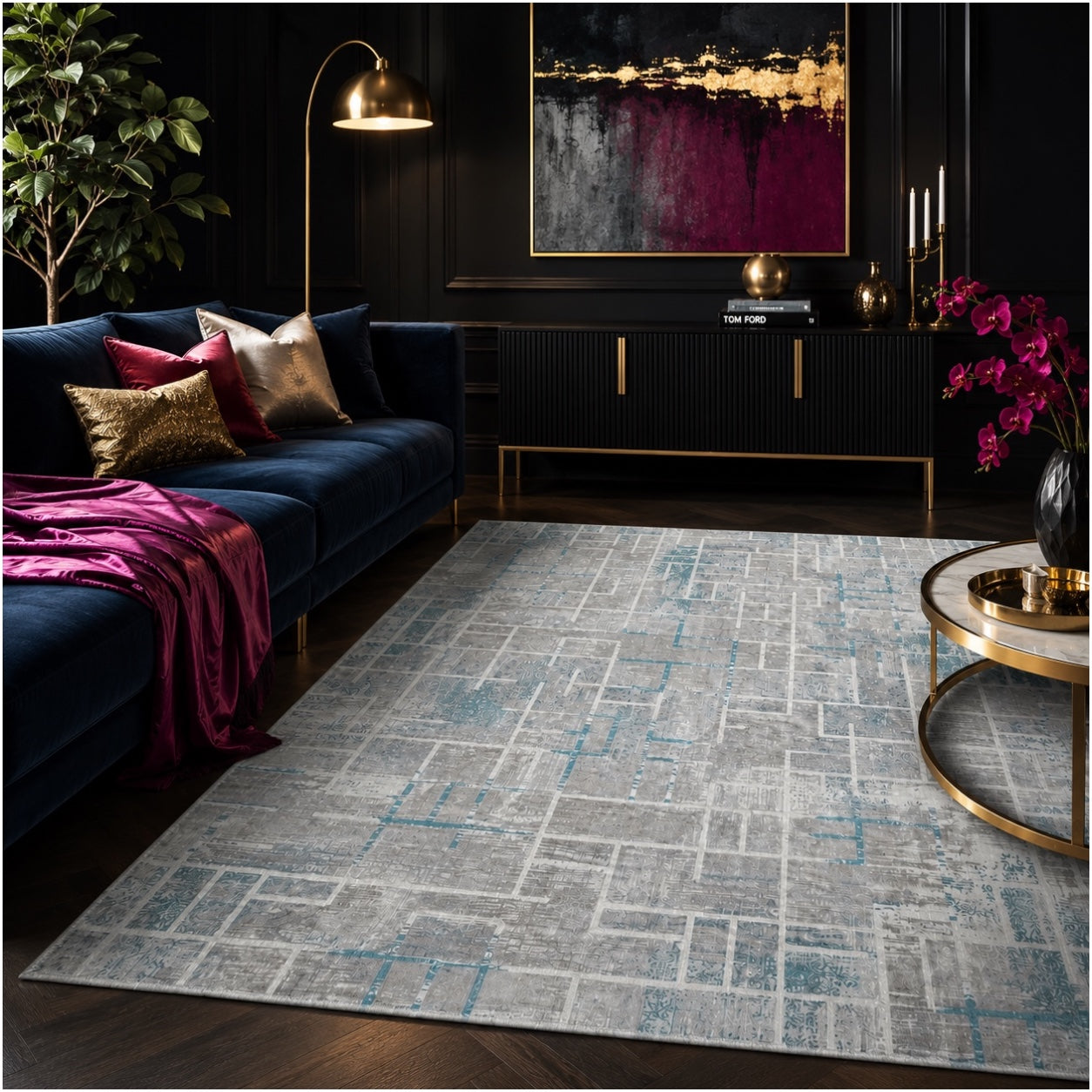 Soft Elegant Rug -Modern Contemporary Style Rug-Grey Blue -120 cm x 180 cm