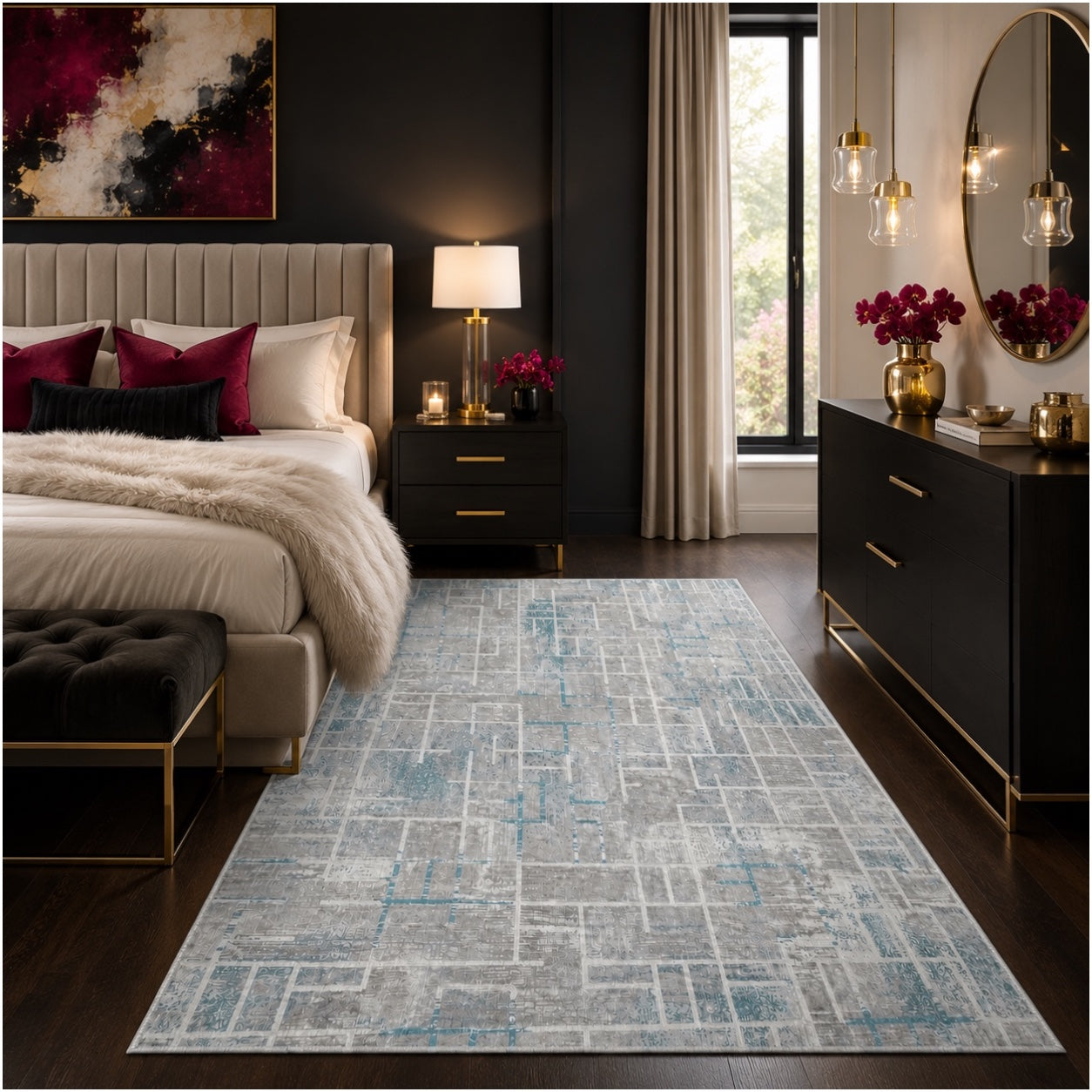 Soft Elegant Rug -Modern Contemporary Style Rug-Grey Blue -120 cm x 180 cm