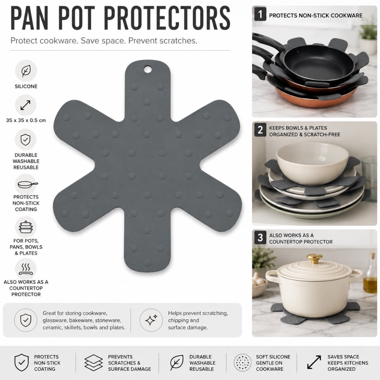Essential Silicone Pan and Pot Protectors for Cookware and Countertops-35cm