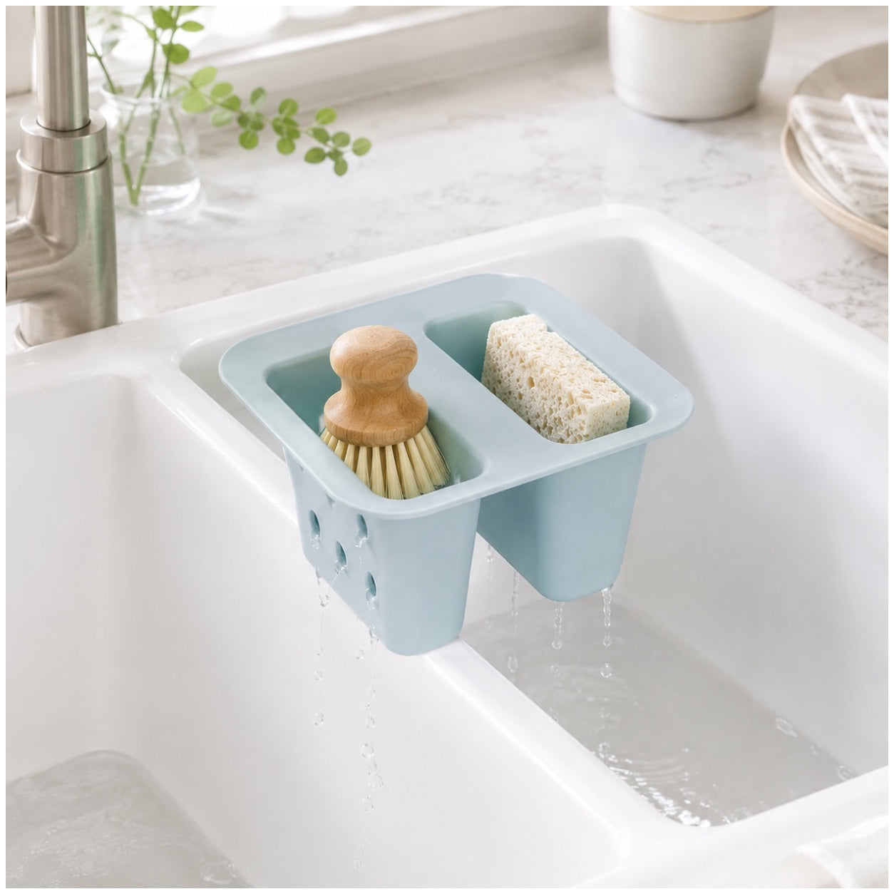 Essential Blue Sink Basket Strainer - Sponge Soap Holder - 16 x 16 x 10 cm