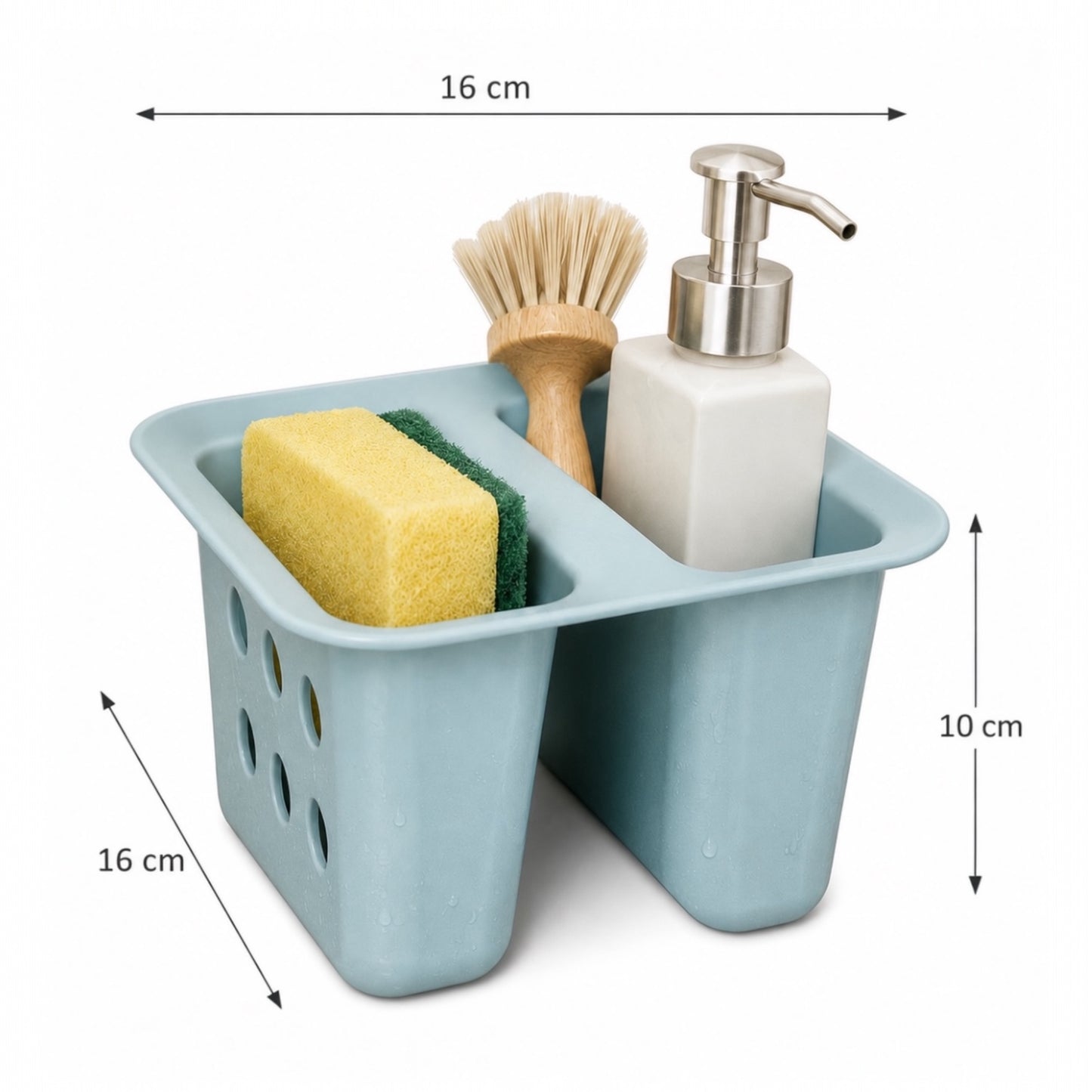 Essential Blue Sink Basket Strainer - Sponge Soap Holder - 16 x 16 x 10 cm