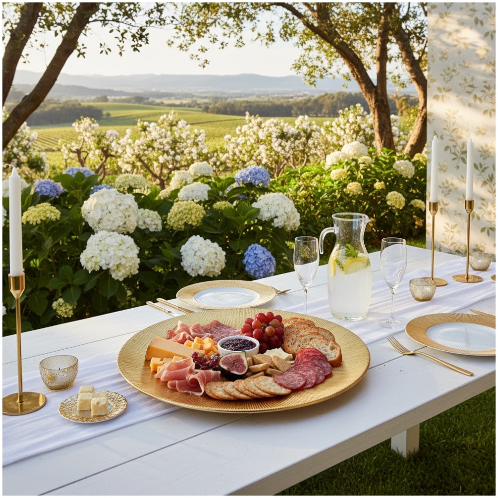 Luxury Gold Textured Round Serving Platter – 33cm Sunburst Modern Tray