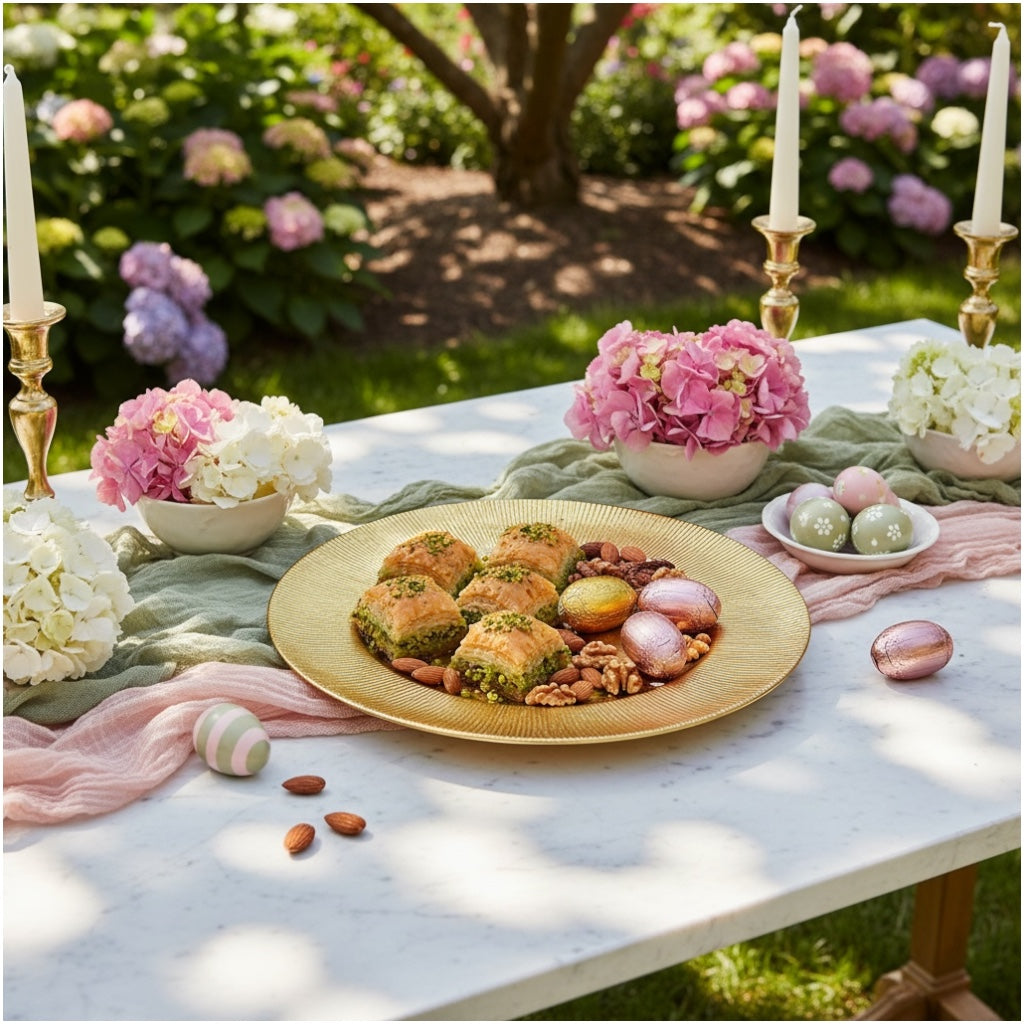 Luxury Gold Textured Round Serving Platter – 33cm Sunburst Modern Tray
