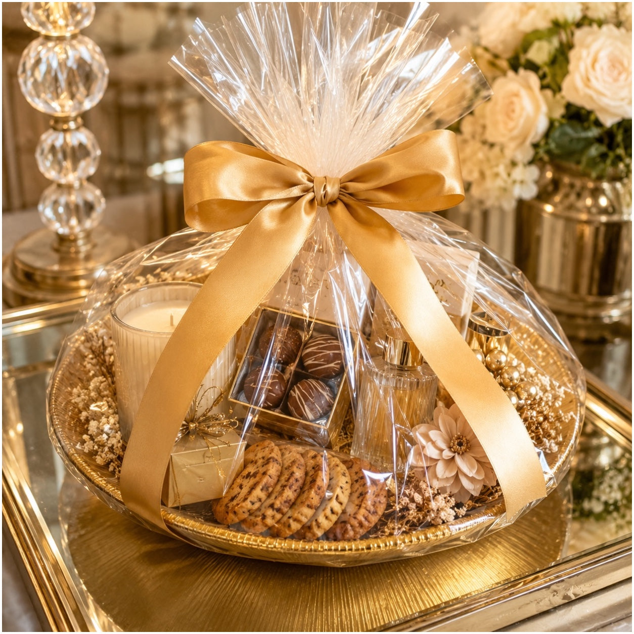 Luxury Gold Textured Round Serving Platter – 33cm Sunburst Modern Tray