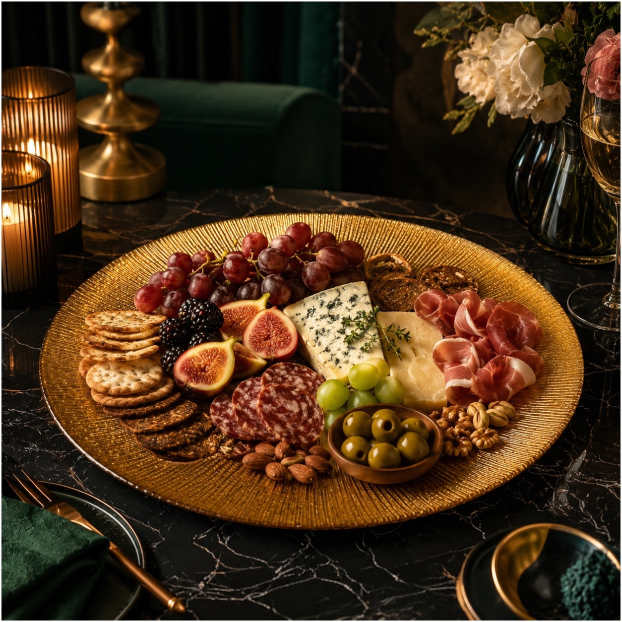 Luxury Gold Textured Round Serving Platter – 33cm Sunburst Modern Tray