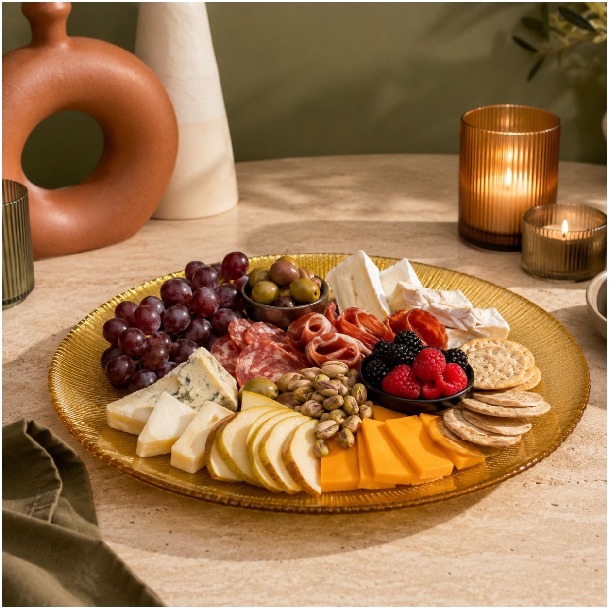 Luxury Gold Textured Round Serving Platter – 33cm Sunburst Modern Tray