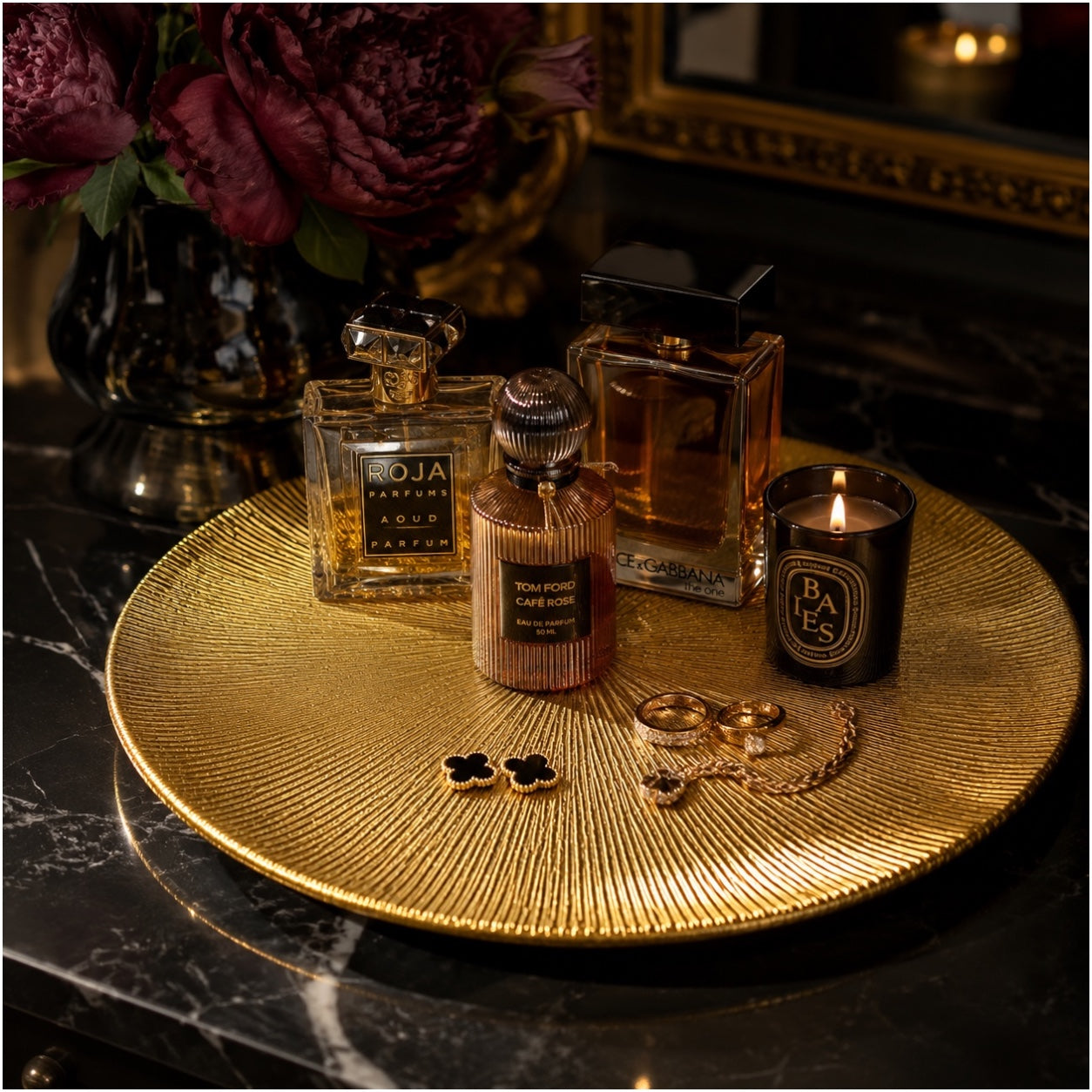 Luxury Gold Textured Round Serving Platter – 33cm Sunburst Modern Tray